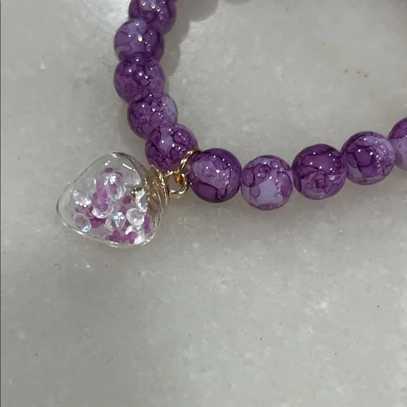Purple Beaded Bracelet with Heart Charm - Picture 5 of 5